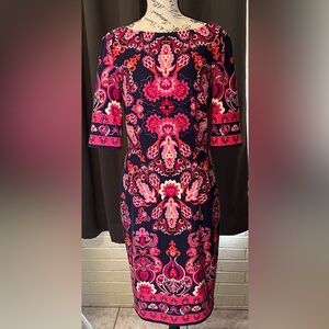 Eliza J Pink and Navy Long Sleeve Dress